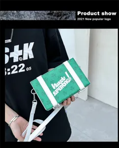 Stilvolle grüne Leder Box Umhängetasche für Damen und Herren, modische bedruckte Tasche.