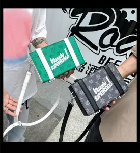 Modische bedruckte Box Umhängetasche für Damen und Herren, koreanische lässige Schultertasche.