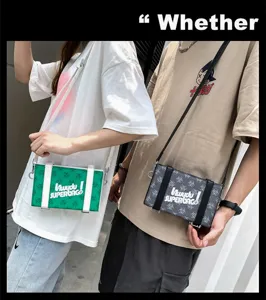 Koreanische bedruckte Box Umhängetasche für Damen und Herren, modische Modetasche.