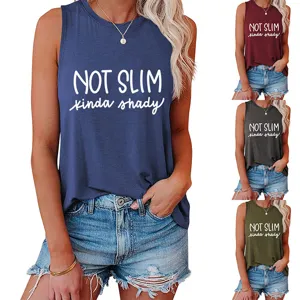 Detailansicht lässiges Damen Ärmellos Tanktop mit lustigem Buchstaben Druck, lose Passform.