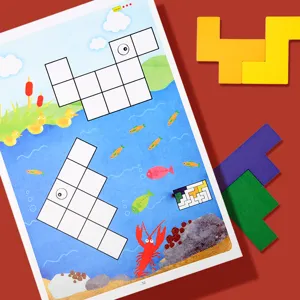 Kids wooden tetris puzzle toy color cognition brain teaser educational intelligence game set.