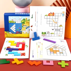 Children wooden tetris puzzle educational toy color cognitive brain training game set blocks