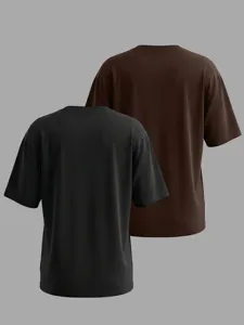 Damen Freizeit Kurzarm Rundhalsausschnitt einfarbig lose T-Shirt 2er Set Ansicht