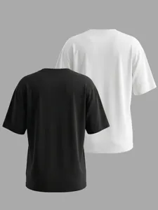 Unifarbene lockere Kurzarm T-Shirts Detailansicht, lässiges Basic Rundhals Top für Frauen.