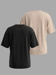 Lassige Damen einfarbige Rundhals Kurzarm lose T-Shirt zweiteiliges Set Freizeit Top