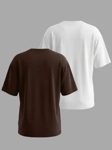 Lässiges Damen einfarbiges loses Rundhals Kurzarm T-Shirt Set, schlichtes Oberteil.