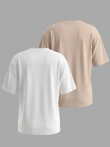 Einfarbiges loses Kurzarm T-Shirt Detailansicht, lässiges Damen Sommer Oberteil Mode.