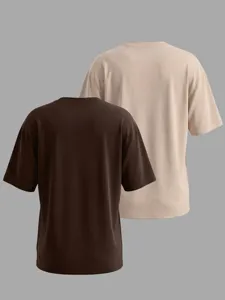 Lässiges Damen einfarbiges Rundhalsausschnitt Kurzarm lose Basic T-Shirt 2er-Set