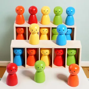Colorful wooden peg dolls color matching logic training educational early education toy for kids