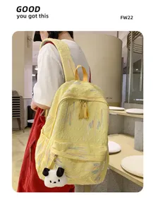 Niedlicher gelber ästhetischer Freizeitrucksack für Damen tägliche Schultasche mit Plüschanhänger!
