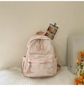 Süßer rosa Mini-Rucksack für Damen und Mädchen, stilvolle lässige Schultasche mit Stickerei.
