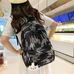 Schwarzer Rucksack mit buntem Wellenmuster lässige Schultasche für Damen Alltagsschule