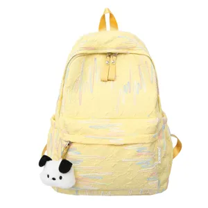 Süßer gelber Studentenrucksack mit buntem Muster, modische Mädchentasche für Freizeit und Schule.
