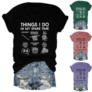 Casual women's short sleeve t-shirt with funny yarn crochet print detail design.