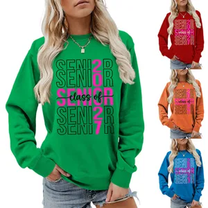 Damen Class of 2027 Senior Langarm Sweatshirt Freizeit Herbst Winter Pullover Oberteil