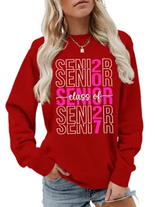 Damen roter Pullover Langarm Senior Class of 2027 Grafik Freizeit Herbst Winter Oberteil
