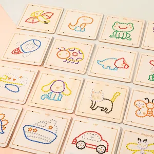 Kinderen houten rijgspel naaispeelgoed set vroeg educatief fijne motoriek speelgoed platte weergave
