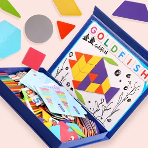 Wooden magnetic tangram puzzle set for kids educational math and geometry learning toy.