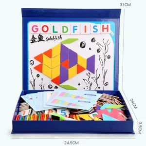 Children wooden magnetic geometric puzzle and math learning toy set for early education.