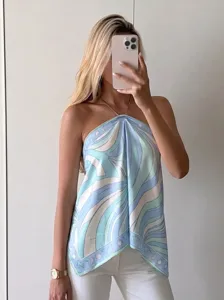 Sexy Damen Neckholder Top Geometrischer Druck Rückenfrei Ärmellose Polyester Strand Cami Top Lässiges Streetwear Oberteil