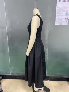 elegant black sleeveless embossed midi dress autumn fashion women style chic classy outfit