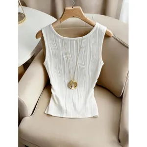 Damen weißes geripptes ärmelloses Top lässige Slim-Fit Basic Sommer Camisole Top