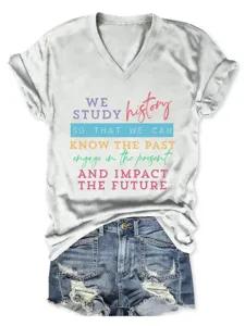 Casual dames V-hals korte mouw T-shirt met inspirerende quote opdruk, ideaal voor dagelijks.