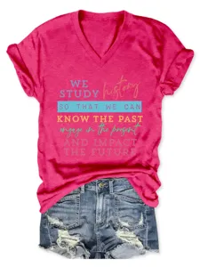 Dames casual V-hals korte mouw T-shirt met inspirerende citaat grafische print top.