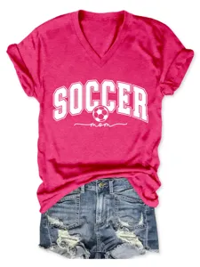 T-shirt graphique à col V et manches courtes Soccer Mom pour femme avec short en jean