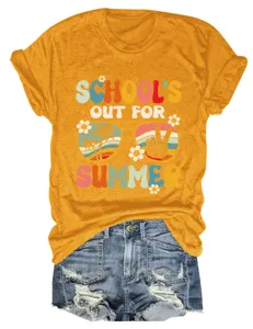 Casual dames t-shirt met ronde hals en korte mouwen en vintage zomer grafische print.