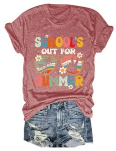 Retro zomer school letter print korte mouw t-shirt casual vrouwen ronde hals top kleding