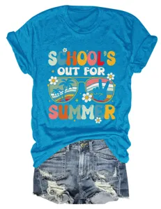 Dames korte mouw casual ronde hals T-shirt met retro zomer grafische print stijl.