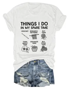 Women's funny crochet graphic crewneck short sleeve t-shirt casual summer top tee