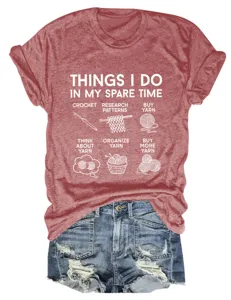Women casual short sleeve graphic tee funny crochet letter print round neck t-shirt detail