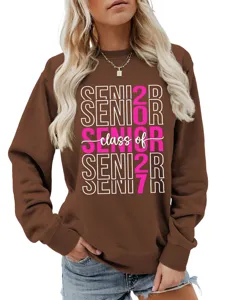 Brauner Senior 2027 Abschluss Slogan Sweatshirt Detail, lässiger Damen Pullover