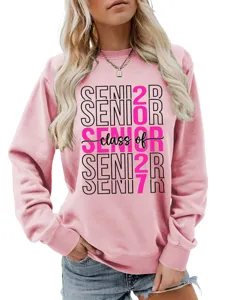 Rosa Senior 2027 Druck Langarm Sweatshirt für Damen, lässige Herbstmode Bekleidung.