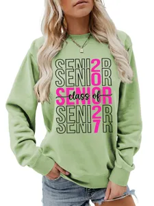 Locker gruener Damen Langarm Pullover, modisches Class of 2027 Senior Abschluss Oberteil.