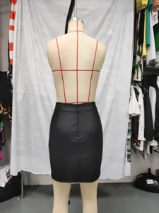 Mujer moda slim negro alta cintura PU cuero mini falda sexy ajustada corta falda