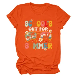 Vintage retro zomer grafische print korte mouw casual oranje t-shirt voor vrouwen