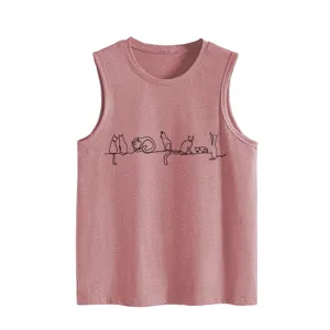 Women's Casual Summer Cute Cat Print Sleeveless Tank Top Relaxed Fit For Daily Wear