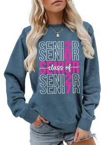 Damen Freizeit Langarm Sweatshirt mit Abschluss 2027 Druck für herbstliche Mode und Alltag.