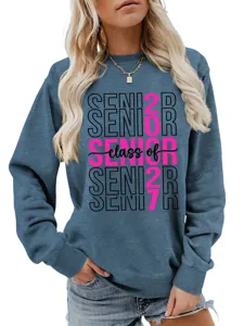 Damen lässiger Langarm Pullover mit Senior 2027 Druck, bequemes Herbst Winter Oberteil.
