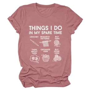 Women crochet hobby graphic t-shirt casual short sleeve crewneck top funny quote tee shirt