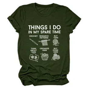 Women funny crochet t-shirt casual round neck short sleeve top casual cotton tee