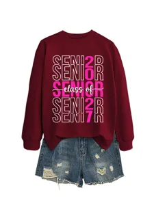 Damen Freizeit Herbst Winter Sweatshirt mit Destroyed Jeansshorts Klasse von 2027