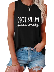 Lässiges schwarzes Damen Trägershirt, bequeme weite Passform mit modischem Buchstabenprint.
