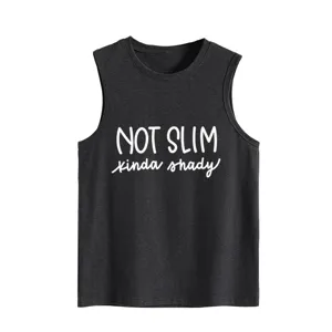 Lässiges dunkelgraues Damen Tanktop mit lustigem Schriftzug für den bequemen Alltag.