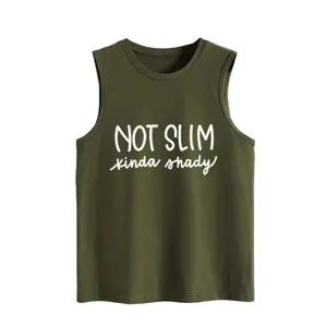 Lässiges grünes Damen Tanktop mit lustigem Buchstabenprint, ärmelloses Sommer Top.