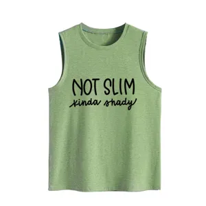 Damen Freizeit lose ärmellose Tanktop mit lustigem Buchstaben Druck grün Sommertop Mode.