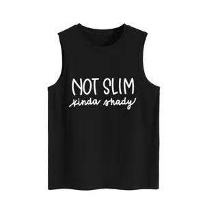 Lässiges, minimalistisches Damen Tanktop in Schwarz mit witzigem 'Not Slim kinda shady' Slogan.